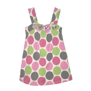 FLAPDOODLES Pink Green and Grey Polka Dot Dress